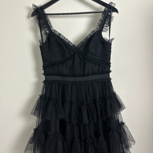BETSY & ADAM Tiered Ruffle Tulle Gown in Black Size US 4 - Picture 5 of 13